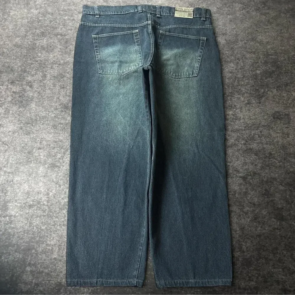Vintage Y2K Evolution Denim Men’s 48 Faded Baggy Wide Leg Blue Jeans Hip Hop